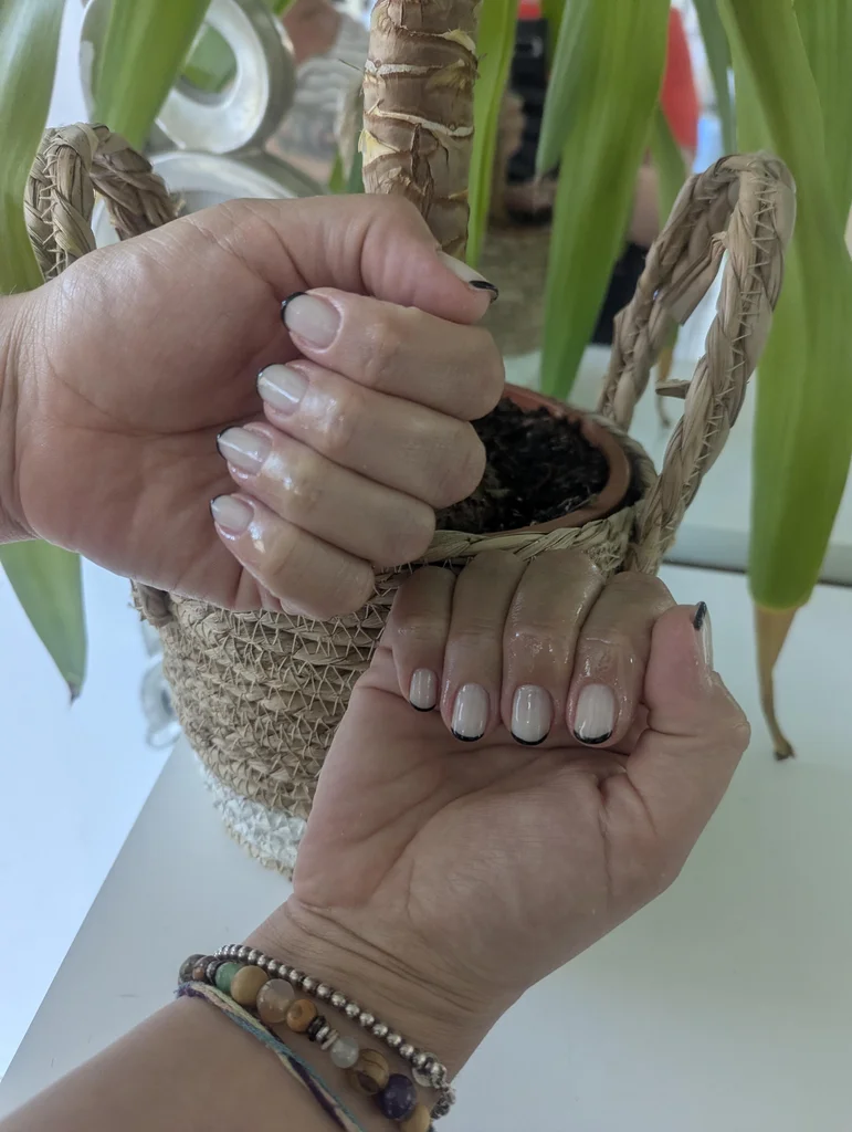 Elegant black French-tip BIAB builder gel overlay nails in Dublin